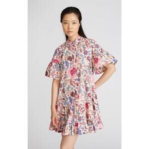 AMUR Kenna Tiered Ruffle Mini Dress Beige Jacobean Floral Size 4‎